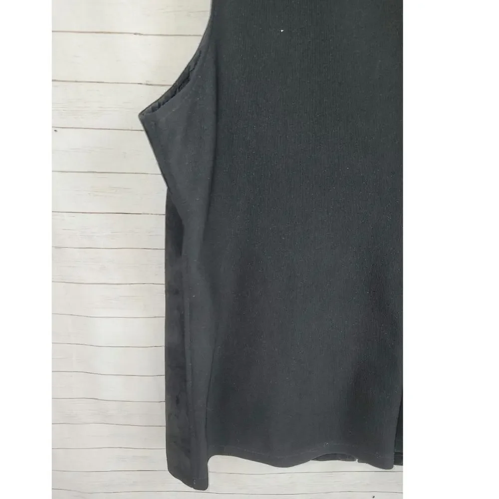 VINTAGE GANTOS 100% SUEDE LEATHER RIBBED FULLED ZIP VEST IN BLACK, SZ XL